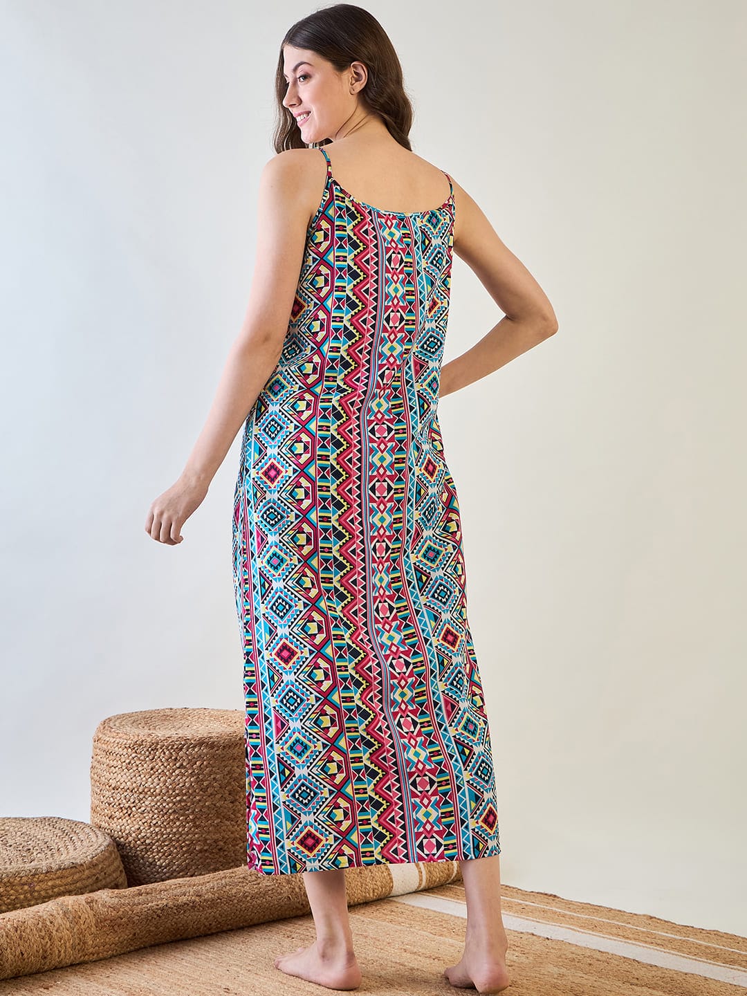 The Kaftan Company Sleep Gowns Aztec Slip and Blue Dobby Elegant Gown Set