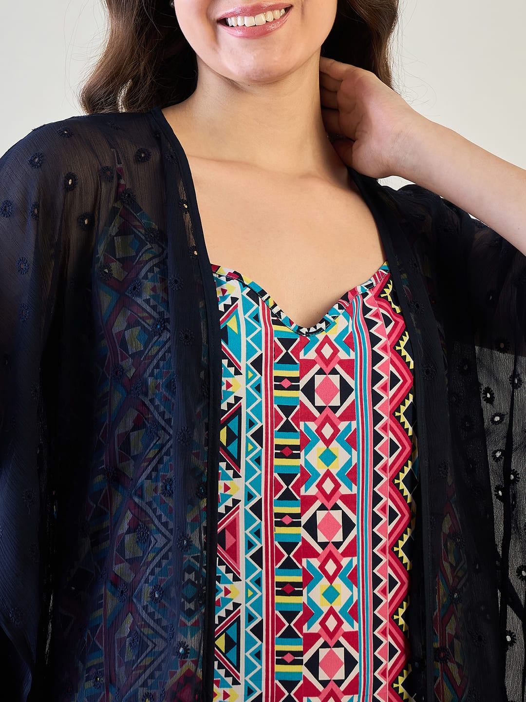 The Kaftan Company Sleep Gowns Aztec Slip and Blue Dobby Elegant Gown Set