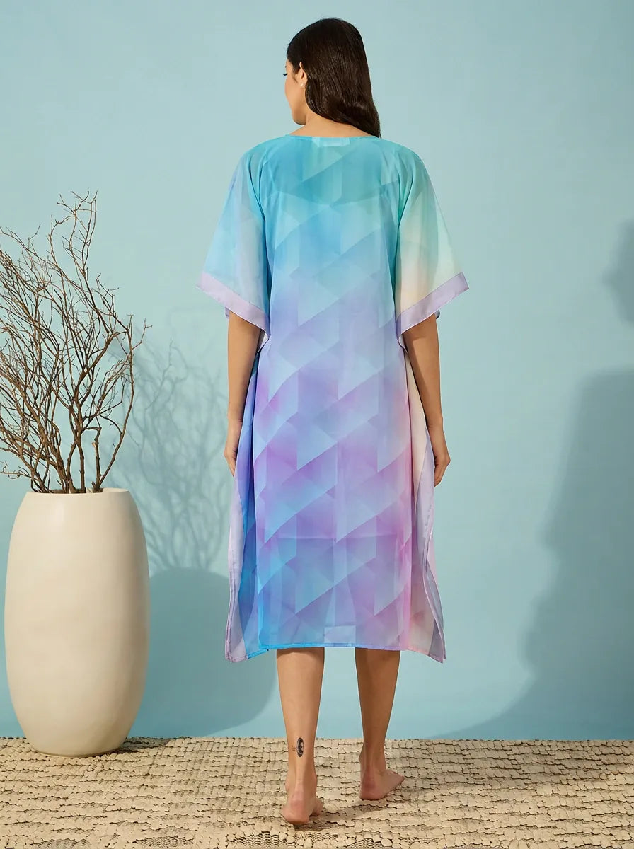 The Kaftan Company Sleep Gowns Blue Lilac Ombre Georgette Robe and Satin Slip Nightgown Set