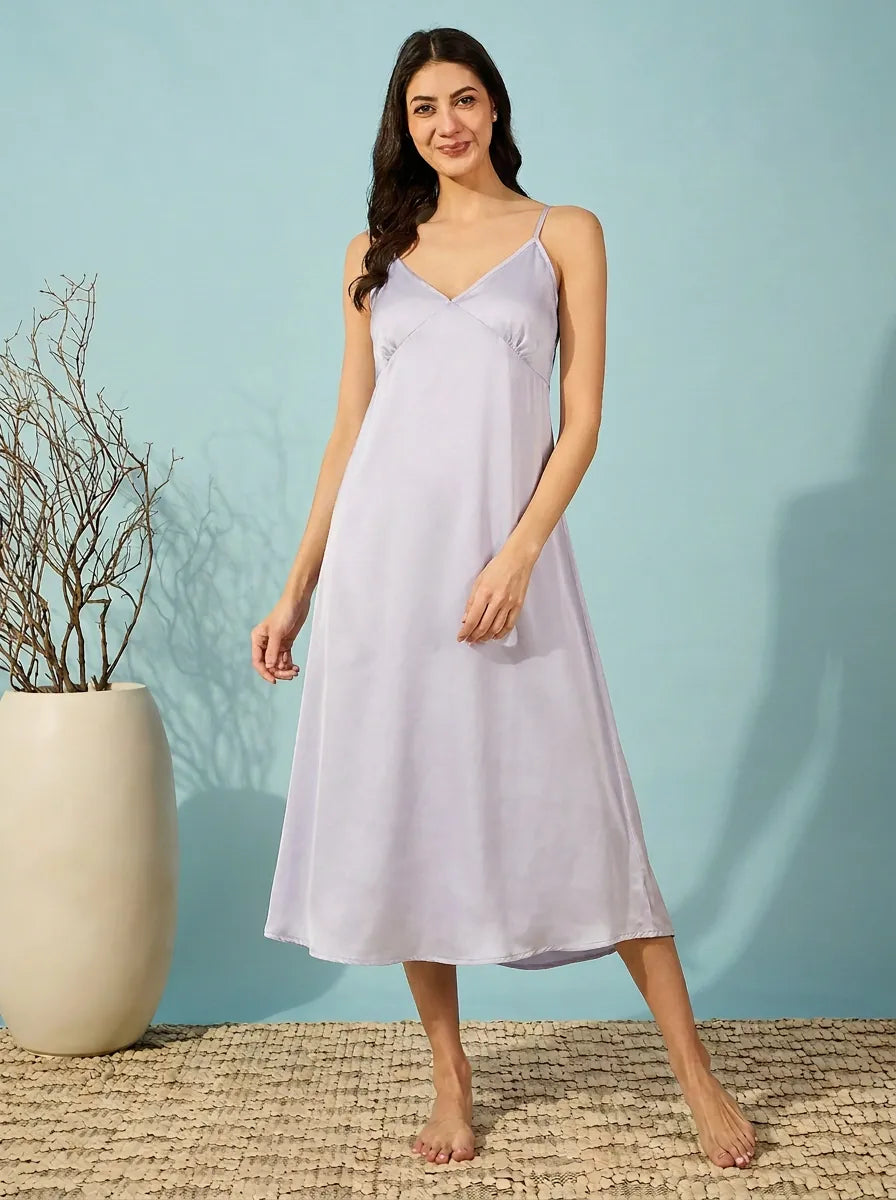 The Kaftan Company Sleep Gowns Blue Lilac Ombre Georgette Robe and Satin Slip Nightgown Set