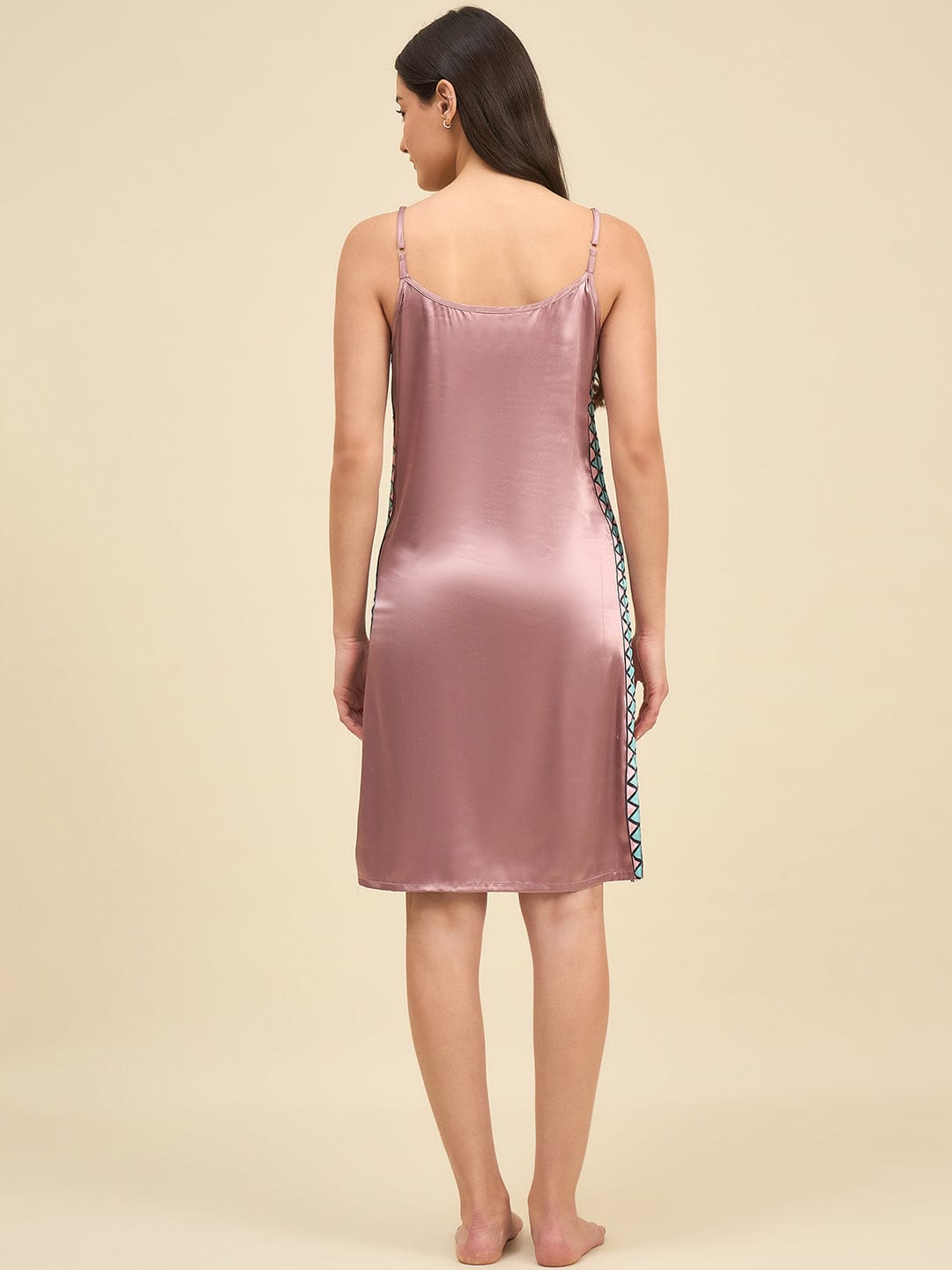 The Kaftan Company Sleep Gowns Blush Pink Satin Gown Set with Geometric Printed Trim – Elegant Bridal Nightwear