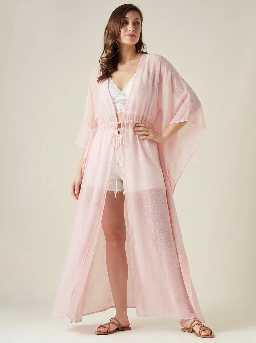 The Kaftan Company Sleep Gowns Blush Pink Sheer Chiffon Kaftan Gown with Waist Tie