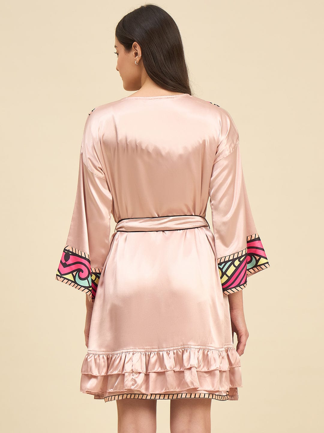 The Kaftan Company Sleep Gowns Blush Satin Gown Set with Printed Borders & Slip Dress
