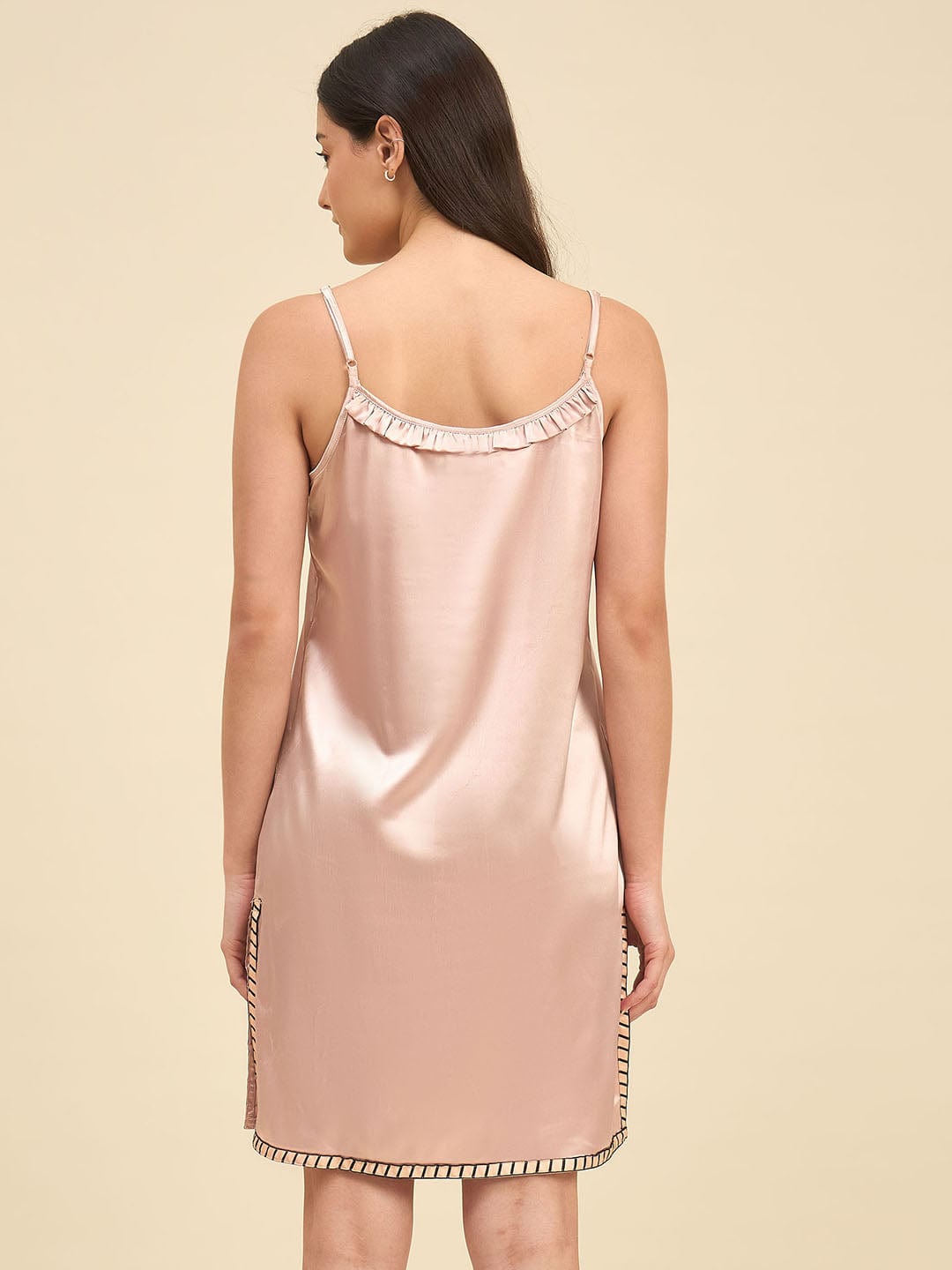 The Kaftan Company Sleep Gowns Blush Satin Gown Set with Printed Borders & Slip Dress