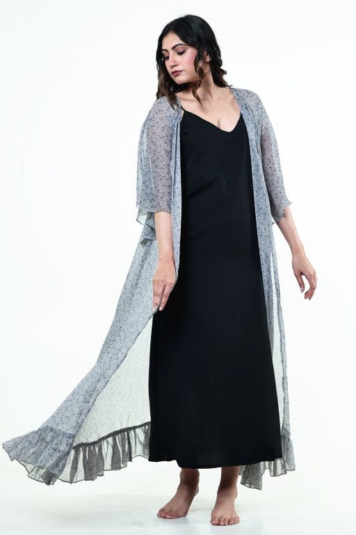 The Kaftan Company Sleep Gowns Grey Printed Chiffon Nightwear Kaftan Gown