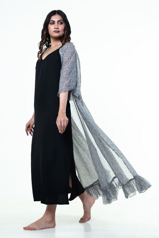 The Kaftan Company Sleep Gowns Grey Printed Chiffon Nightwear Kaftan Gown