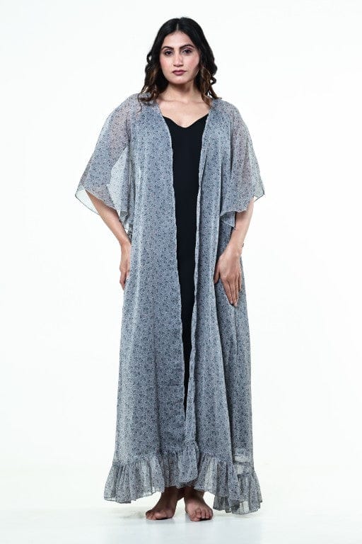 The Kaftan Company Sleep Gowns Grey Printed Chiffon Nightwear Kaftan Gown