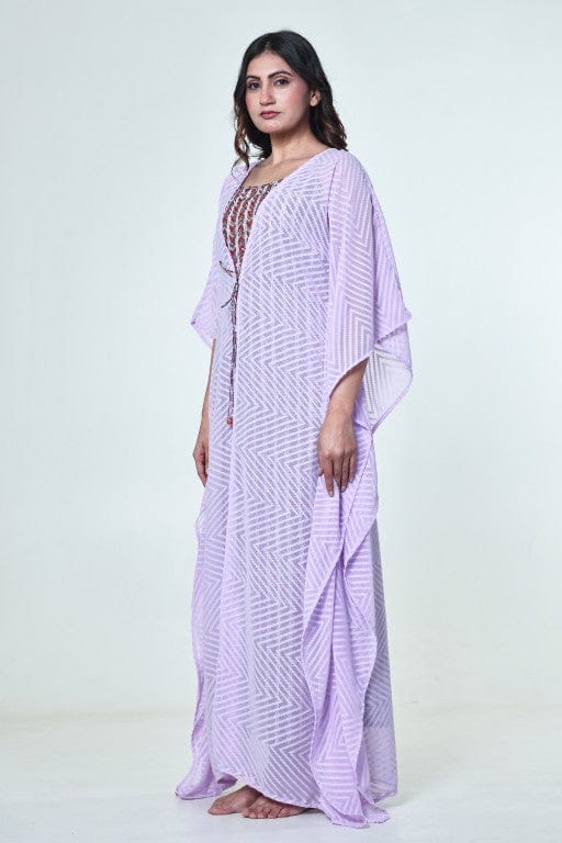 The Kaftan Company Sleep Gowns Lavender Textured Georgette Kaftan Gown Set with Cotton Inner
