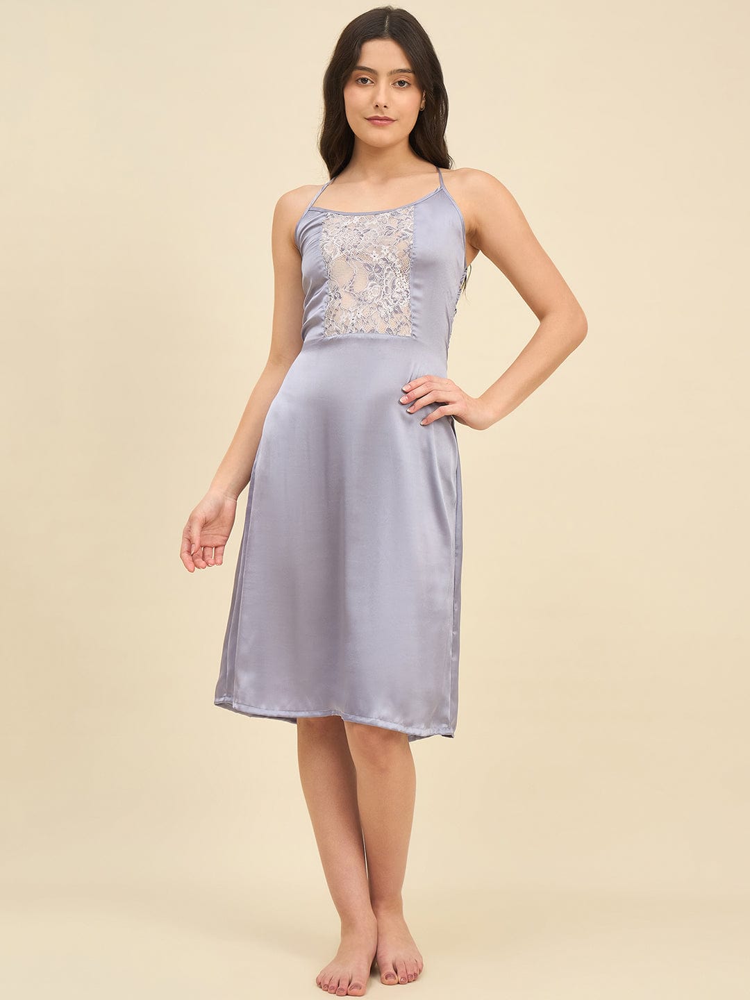 The Kaftan Company Sleep Gowns Lilac Lace Gown with Satin Inner Slip - Intimare Bridal Collection