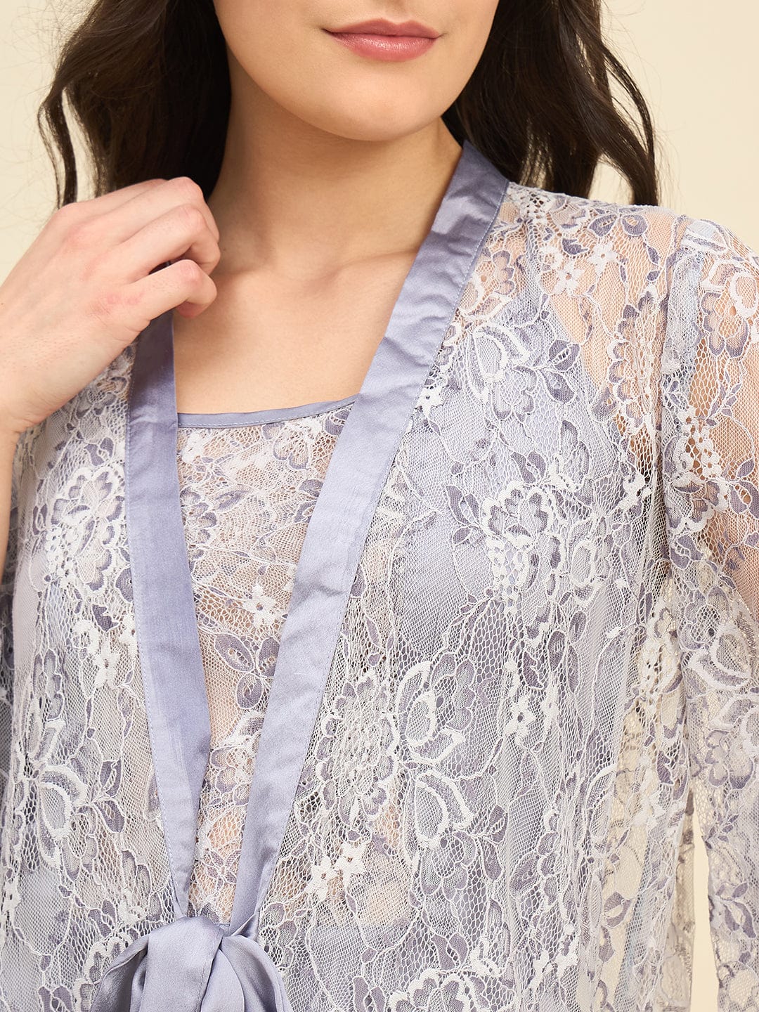 The Kaftan Company Sleep Gowns Lilac Lace Gown with Satin Inner Slip - Intimare Bridal Collection