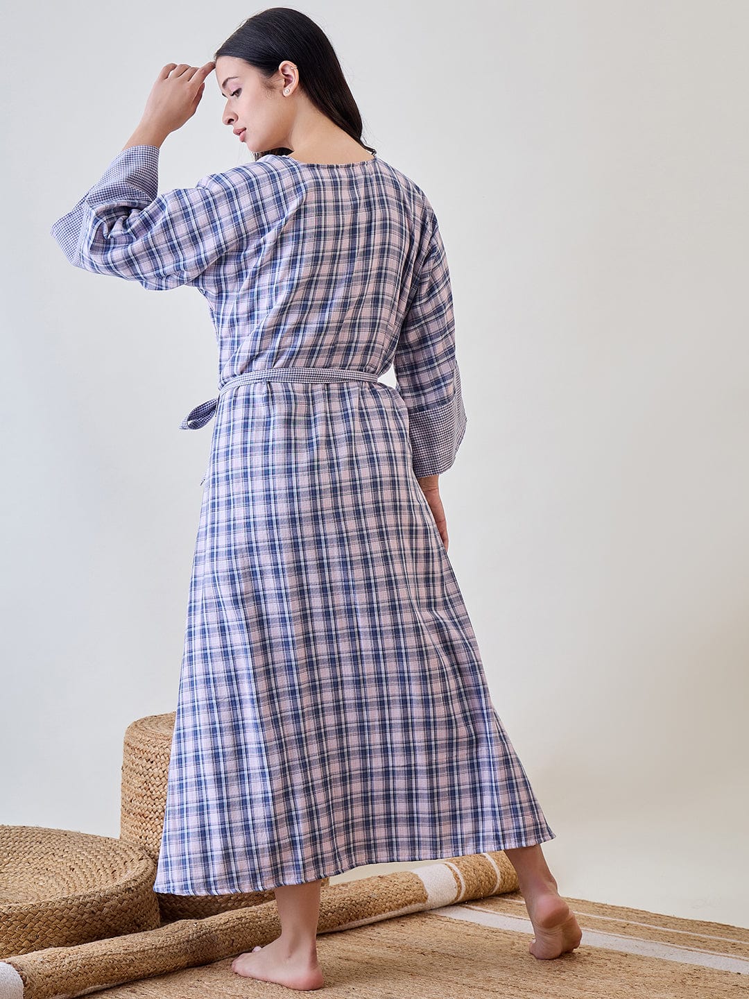 The Kaftan Company Sleep Gowns Multicoloured Cotton Gingham Gownset