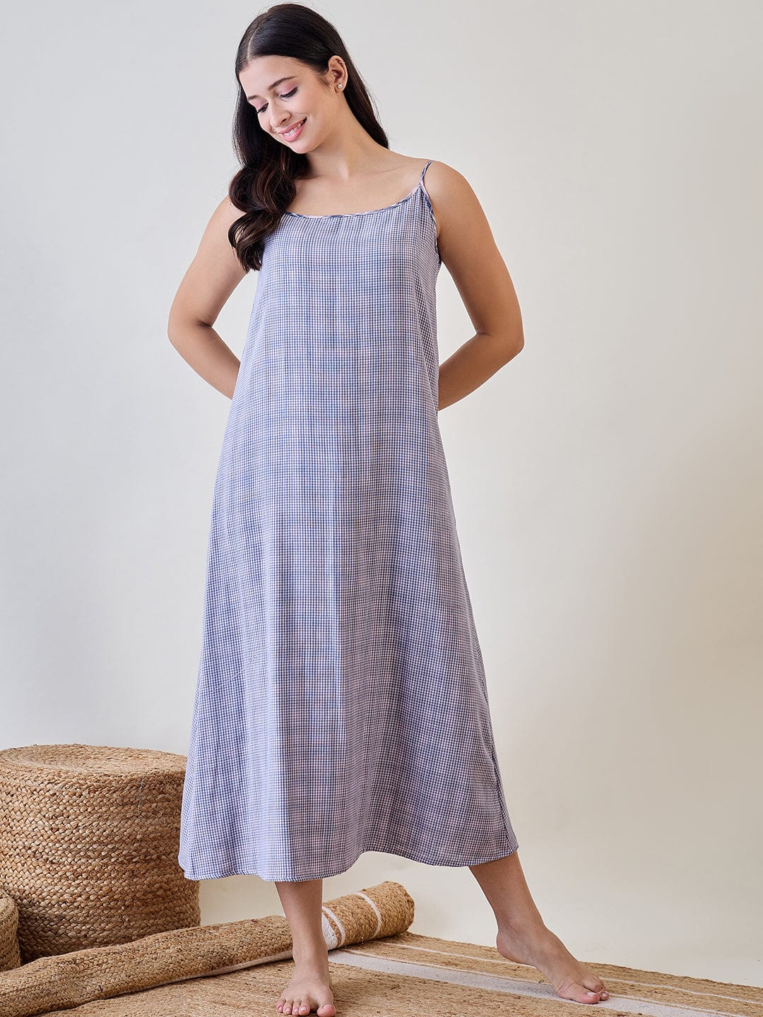The Kaftan Company Sleep Gowns Multicoloured Cotton Gingham Gownset