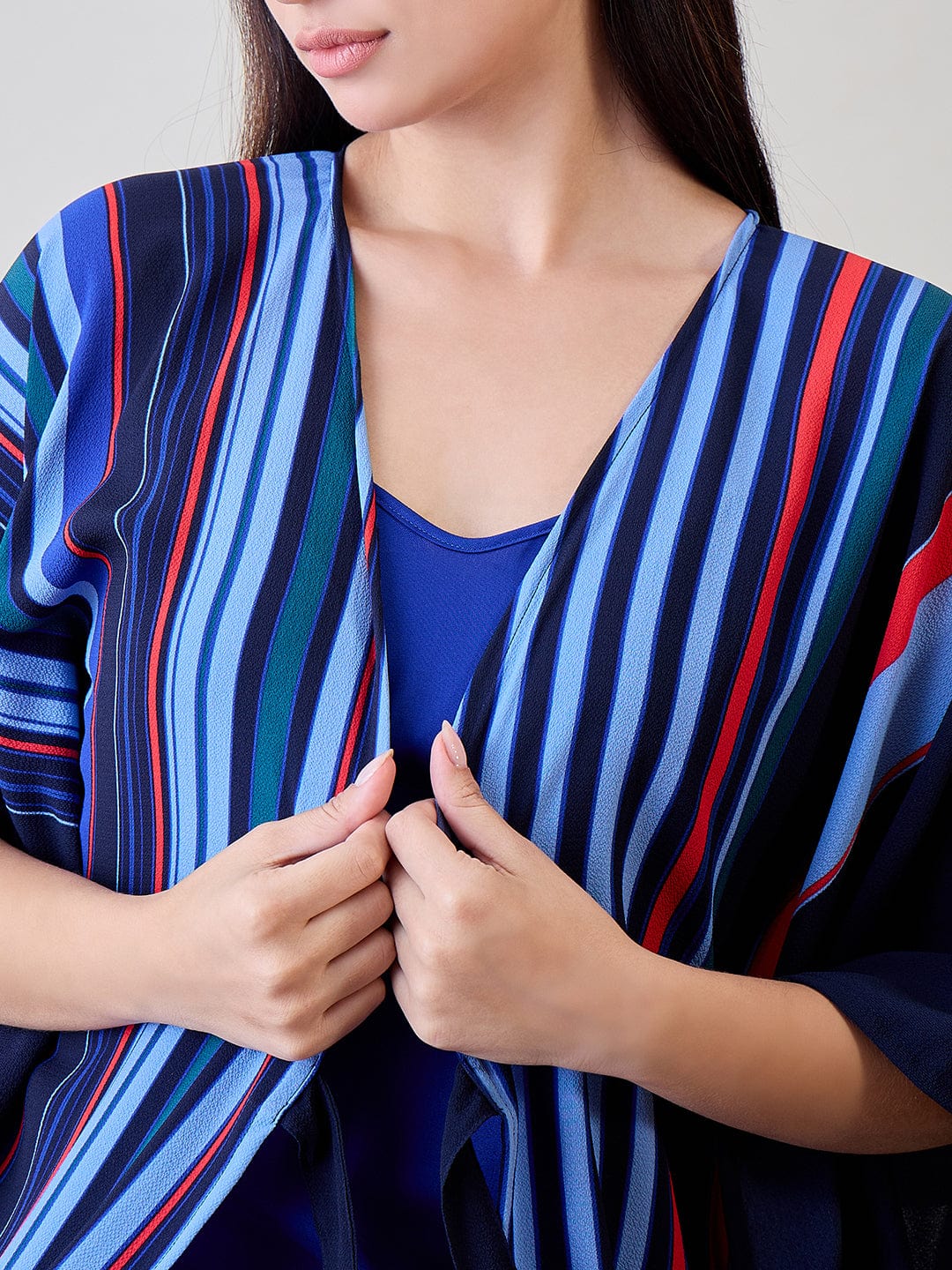 The Kaftan Company Sleep Gowns Navy Blue Striped Ruffled Viscose Gown Set