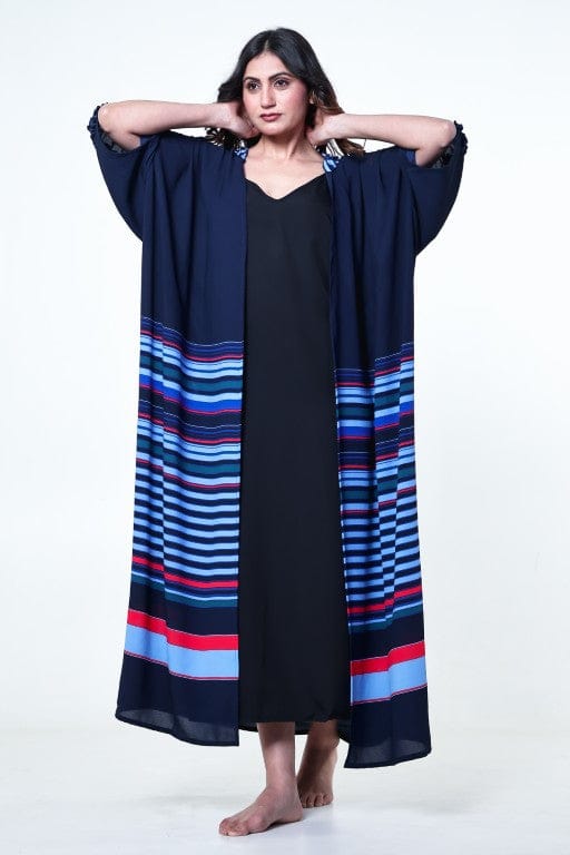 The Kaftan Company Sleep Gowns Onesize Blue Striped Freesize Kaftan Sleep Gown in Soft Crepe