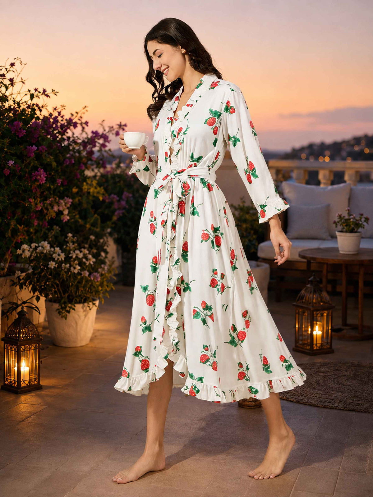 The Kaftan Company Sleep Gowns Strawberry Garden White Nightgown