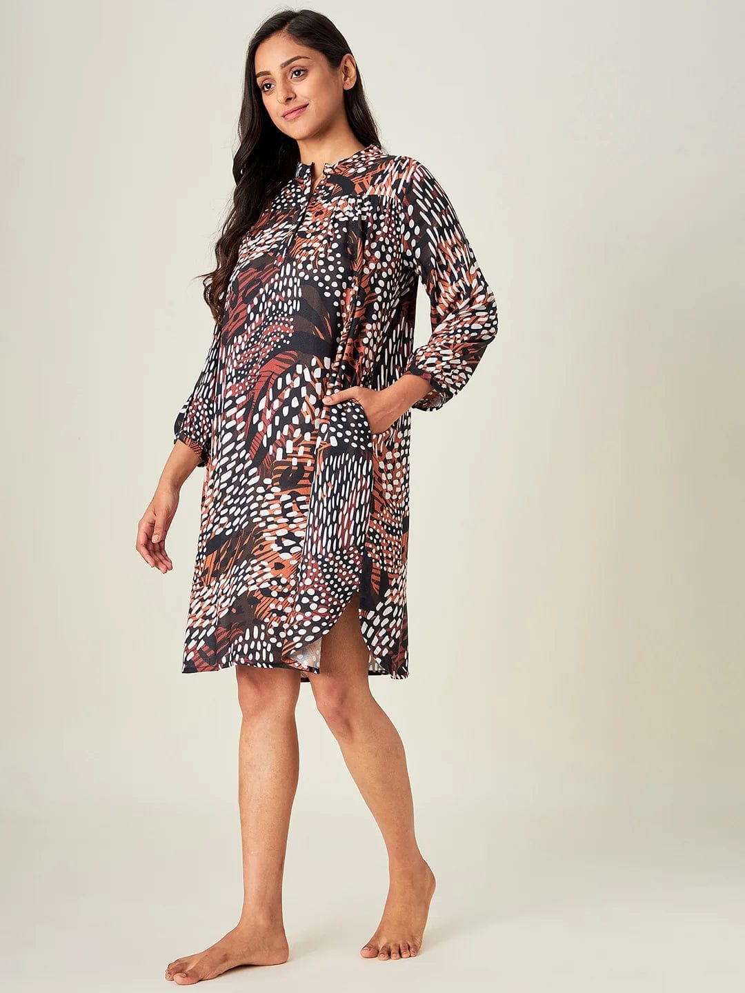 The Kaftan Company Sleepshirt Brown Tropical Animal Print Loungedress