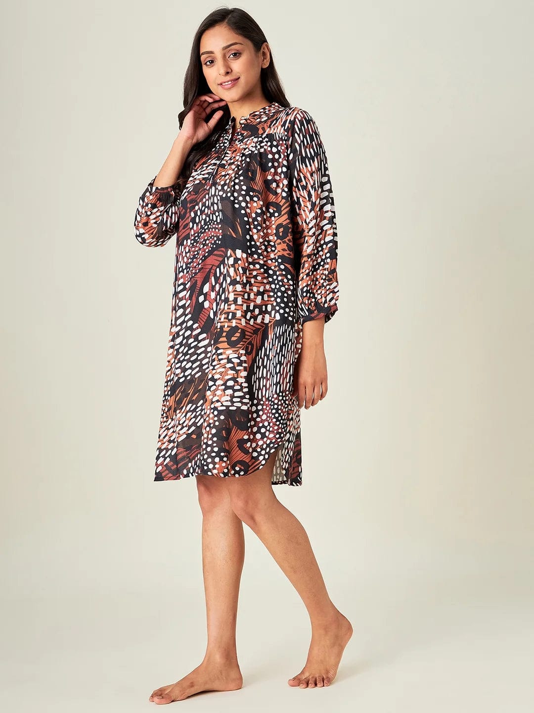 The Kaftan Company Sleepshirt Brown Tropical Animal Print Loungedress