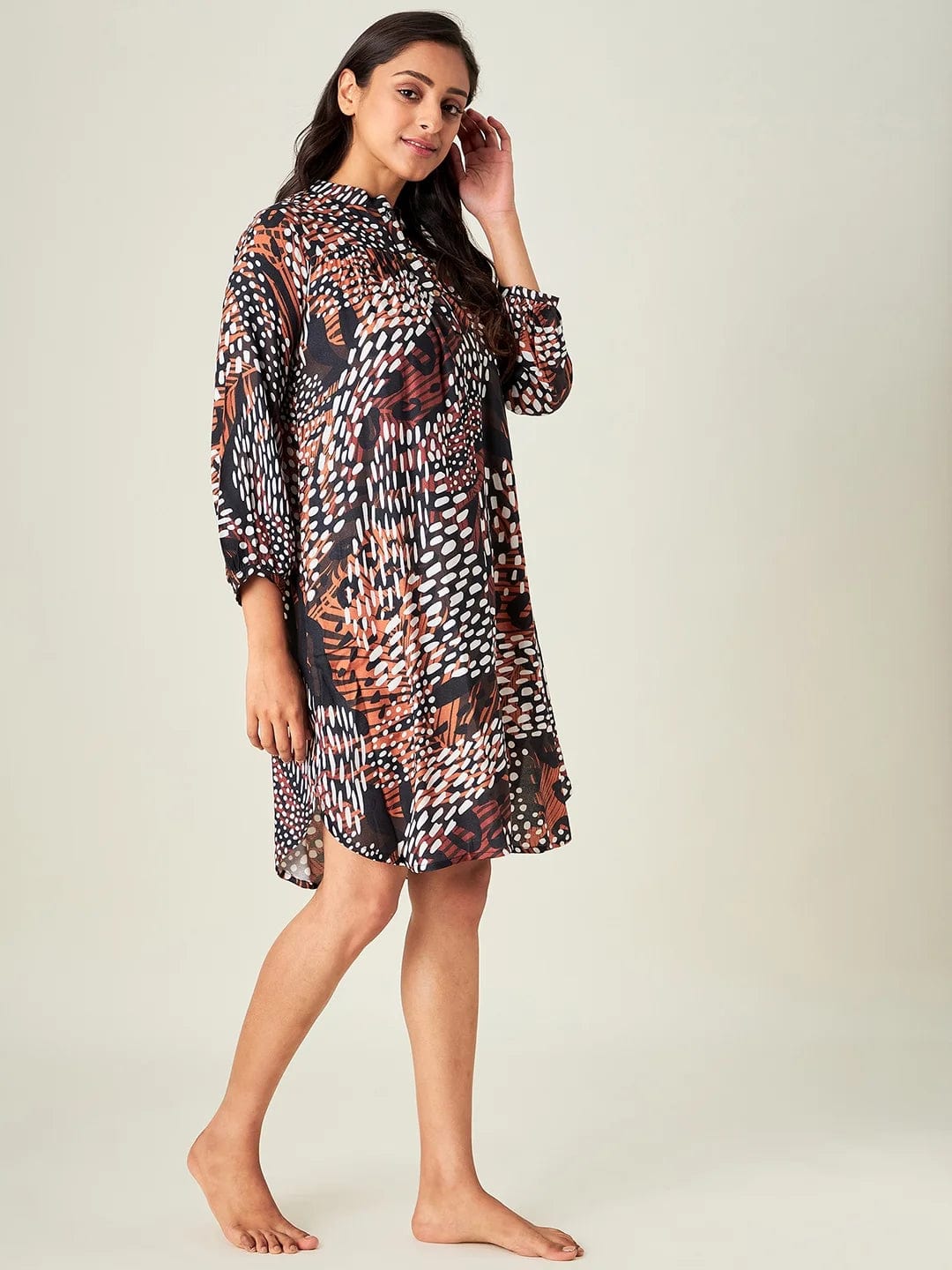 The Kaftan Company Sleepshirt Brown Tropical Animal Print Loungedress
