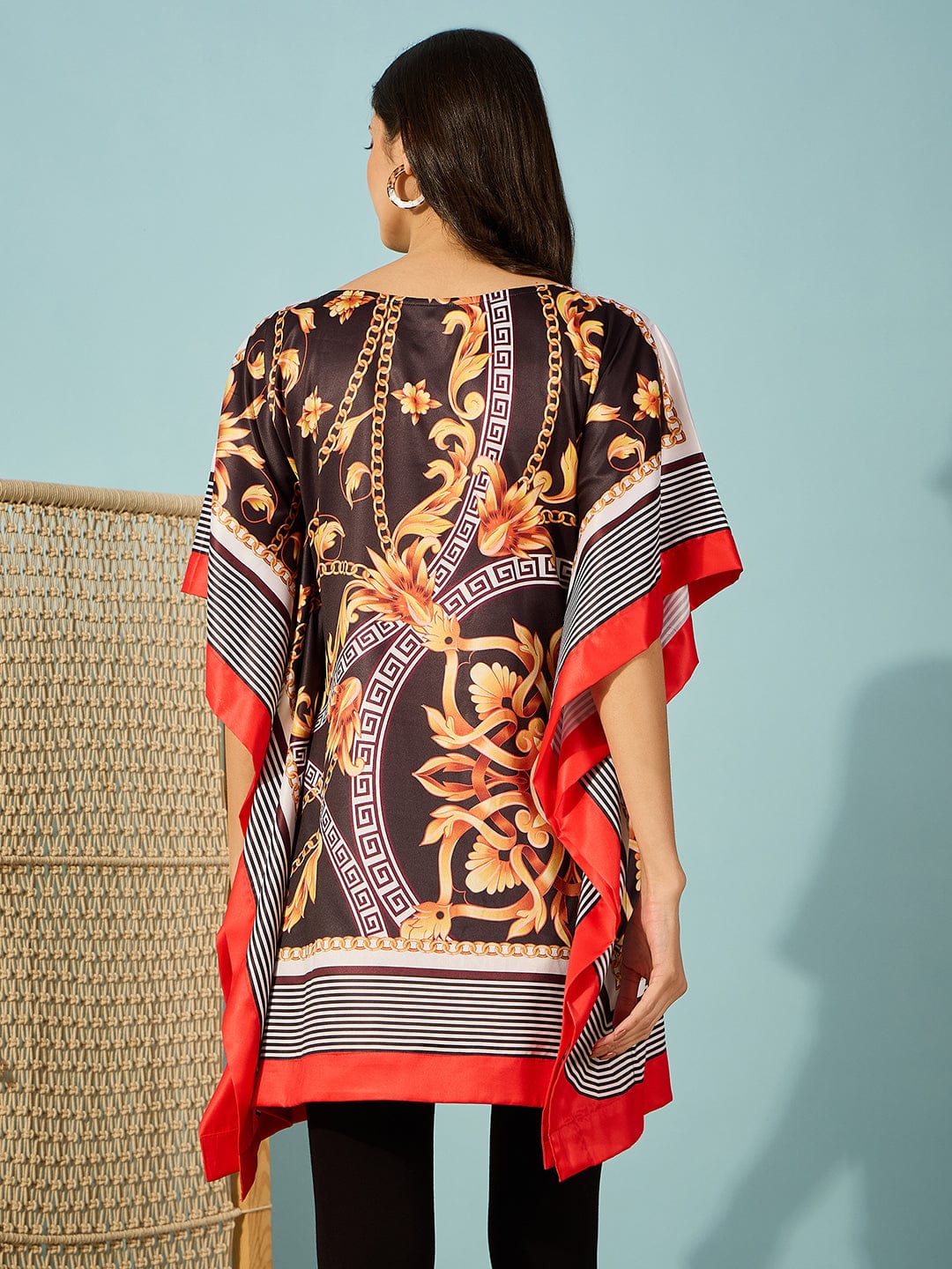 The Kaftan Company Tops Black and Gold Baroque Printed Satin Kaftan Tunic