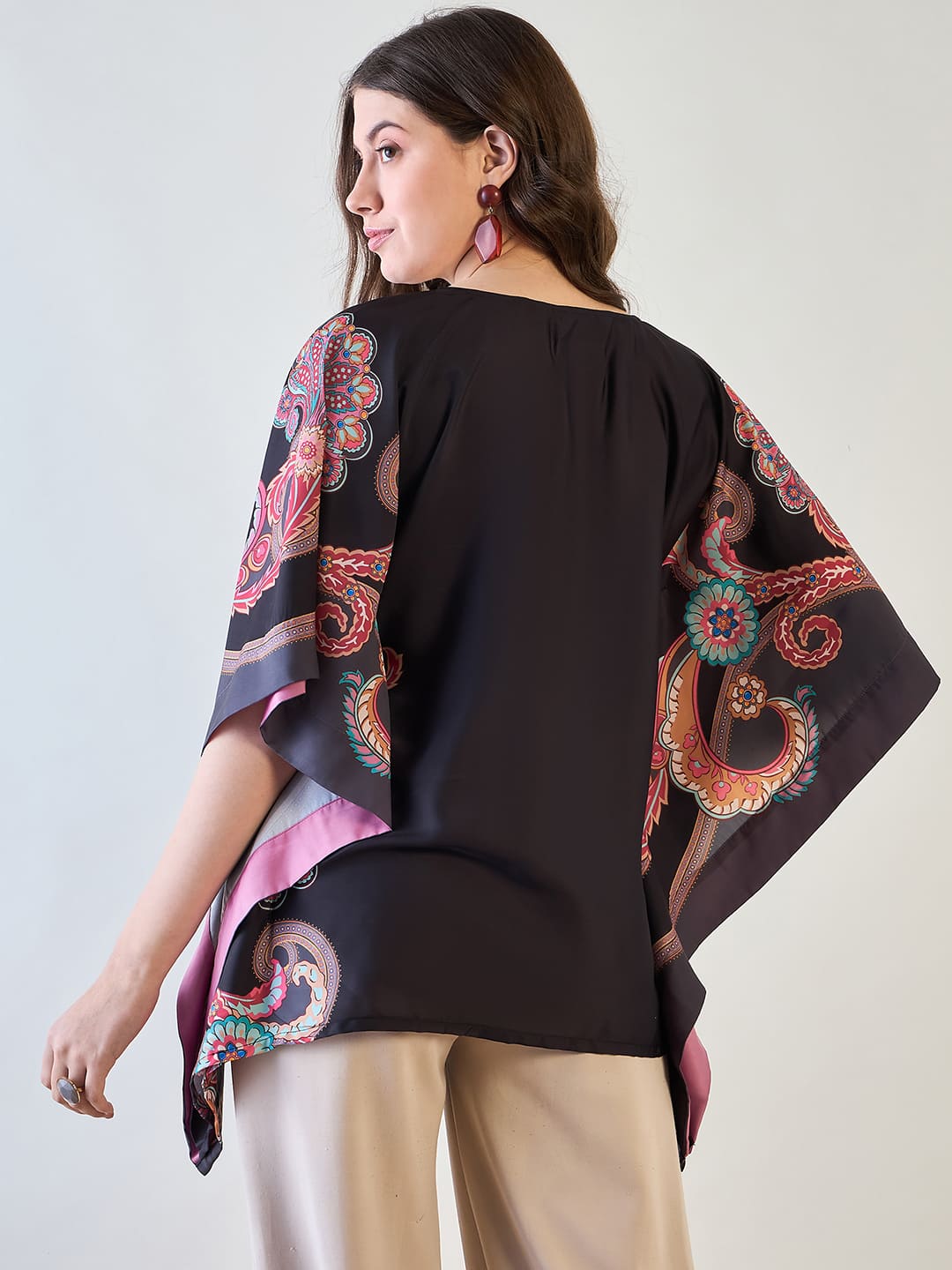 The Kaftan Company Tops Black and Pink Floral Kaftan Top