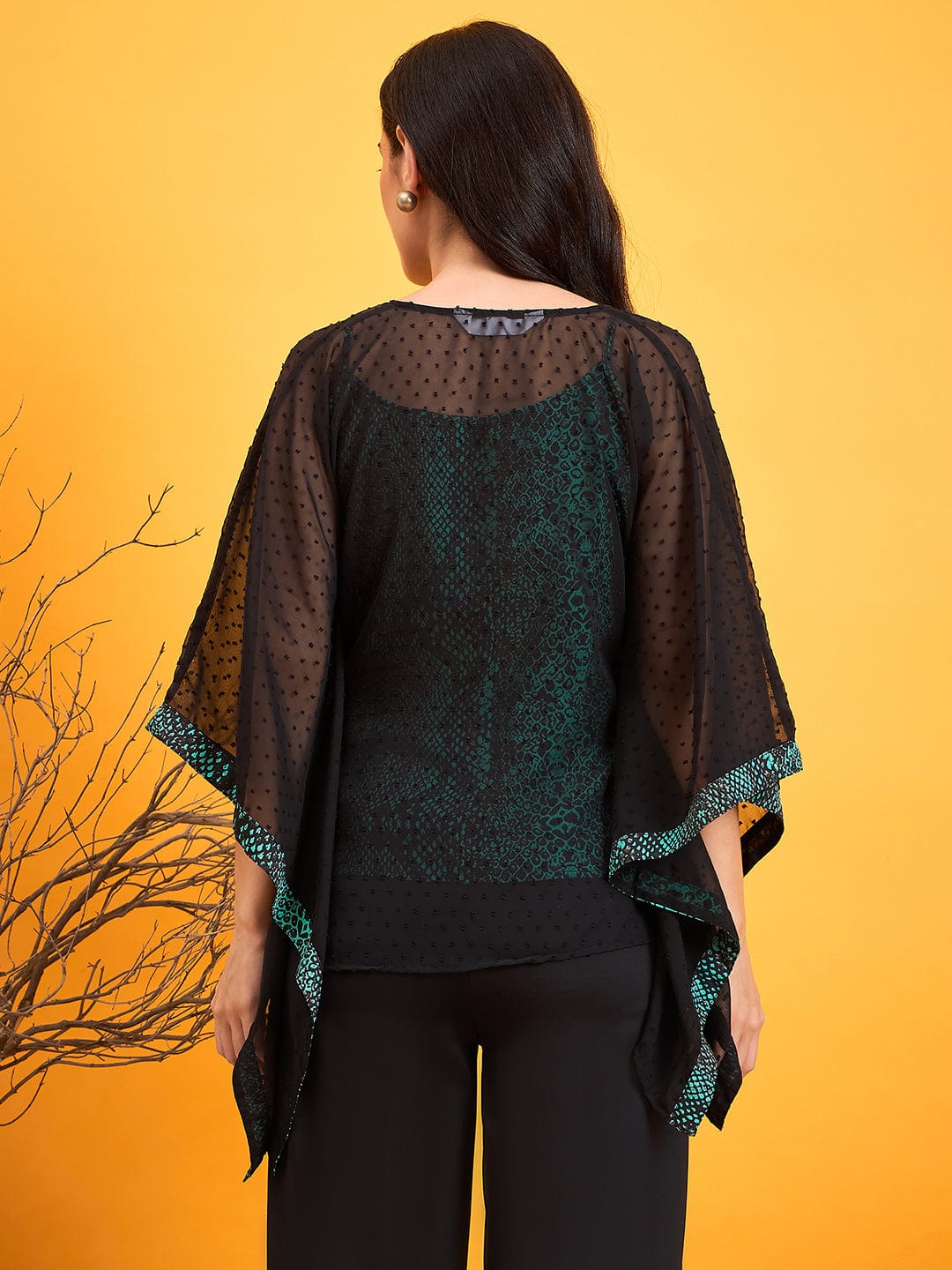 The Kaftan Company Tops Black Dobby Kaftan Top