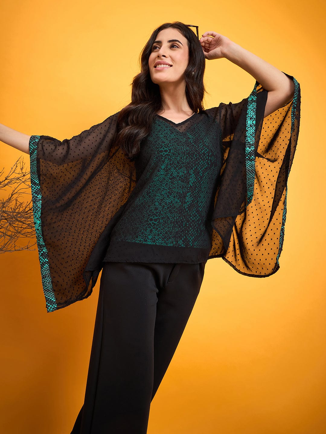 The Kaftan Company Tops Black Dobby Kaftan Top