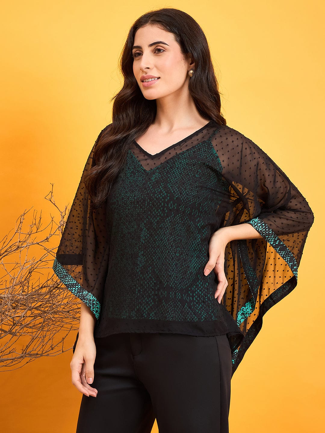 The Kaftan Company Tops Black Dobby Kaftan Top