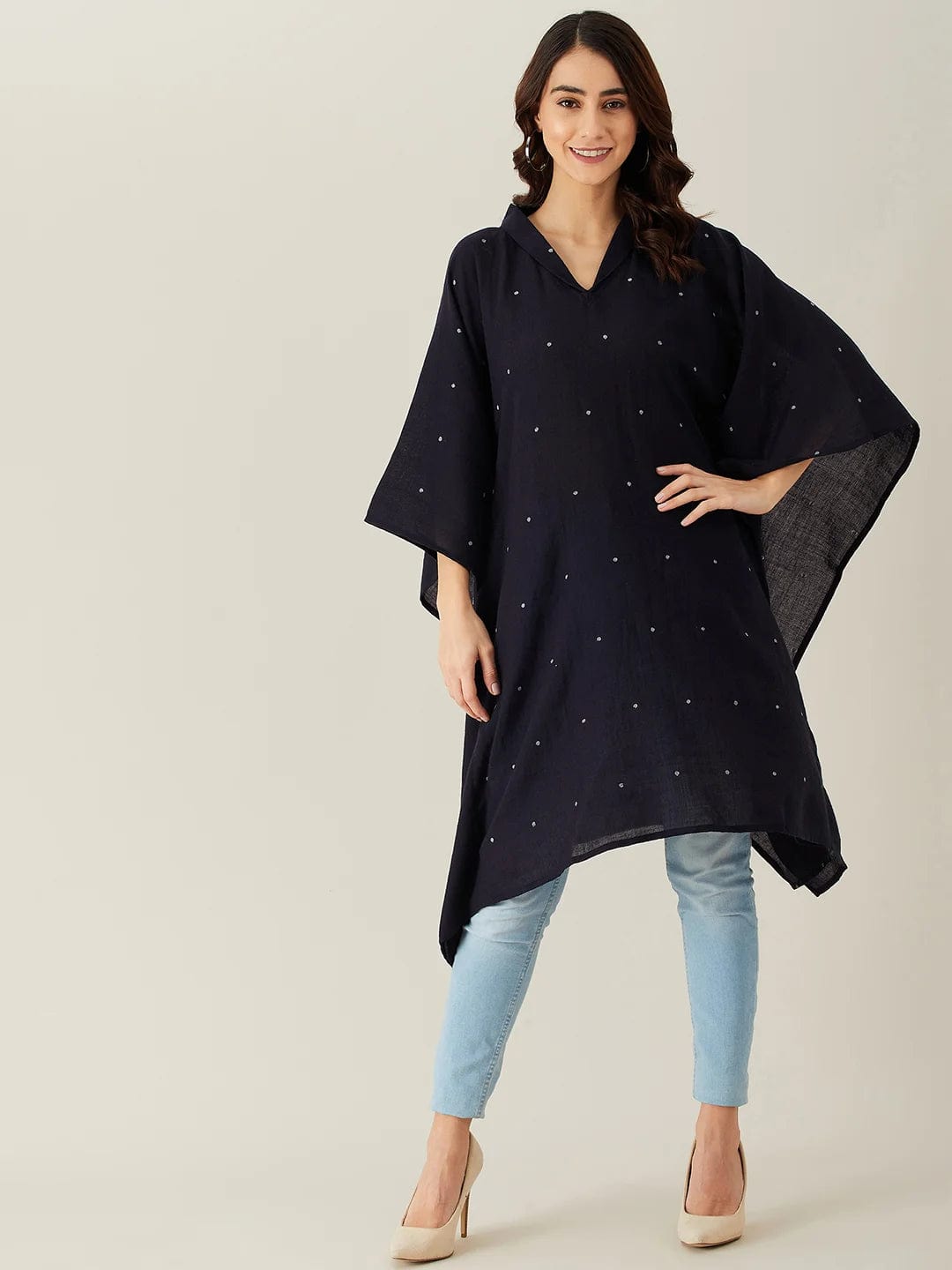 The Kaftan Company Tops Black Polka Dot Woollen Kaftan Tunic