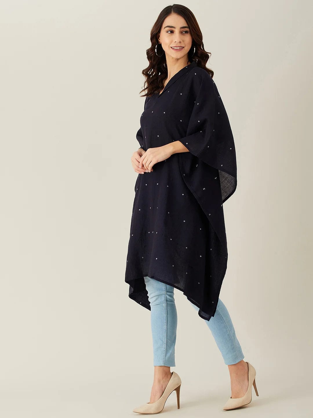 The Kaftan Company Tops Black Polka Dot Woollen Kaftan Tunic
