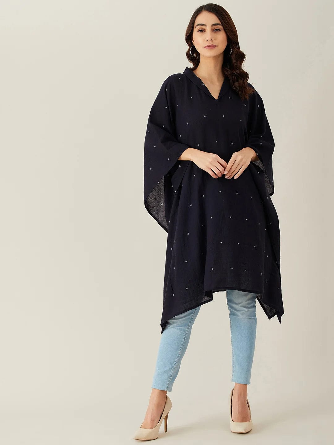 The Kaftan Company Tops Black Polka Dot Woollen Kaftan Tunic