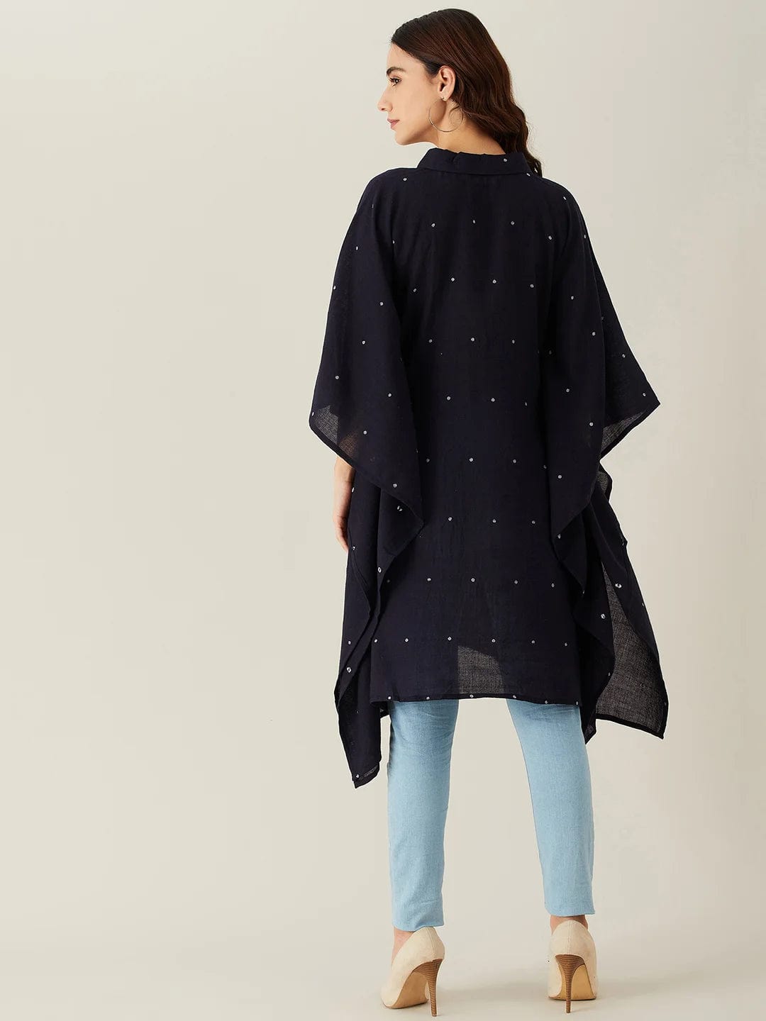 The Kaftan Company Tops Black Polka Dot Woollen Kaftan Tunic