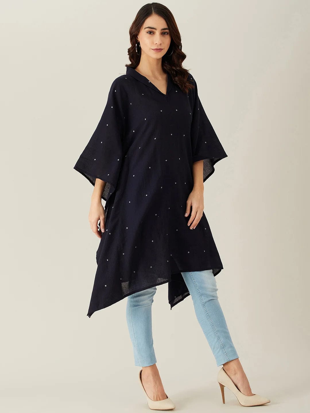 The Kaftan Company Tops Black Polka Dot Woollen Kaftan Tunic