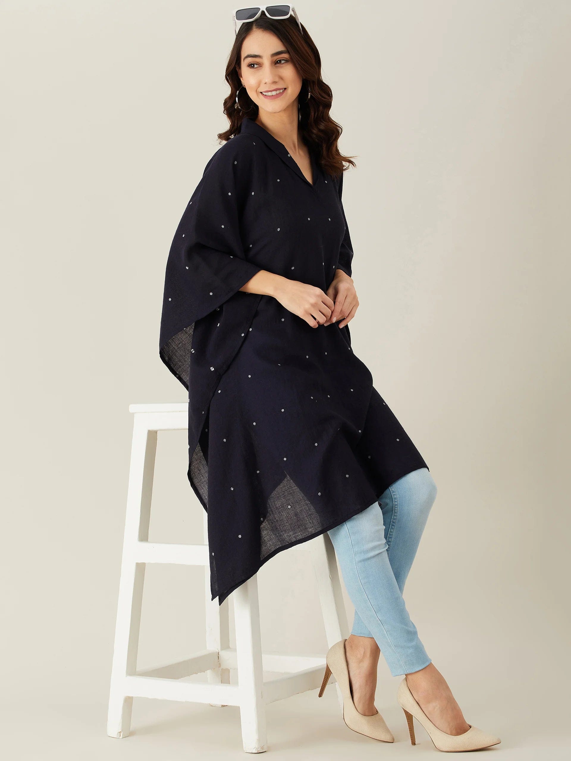 The Kaftan Company Tops Black Polka Dot Woollen Kaftan Tunic