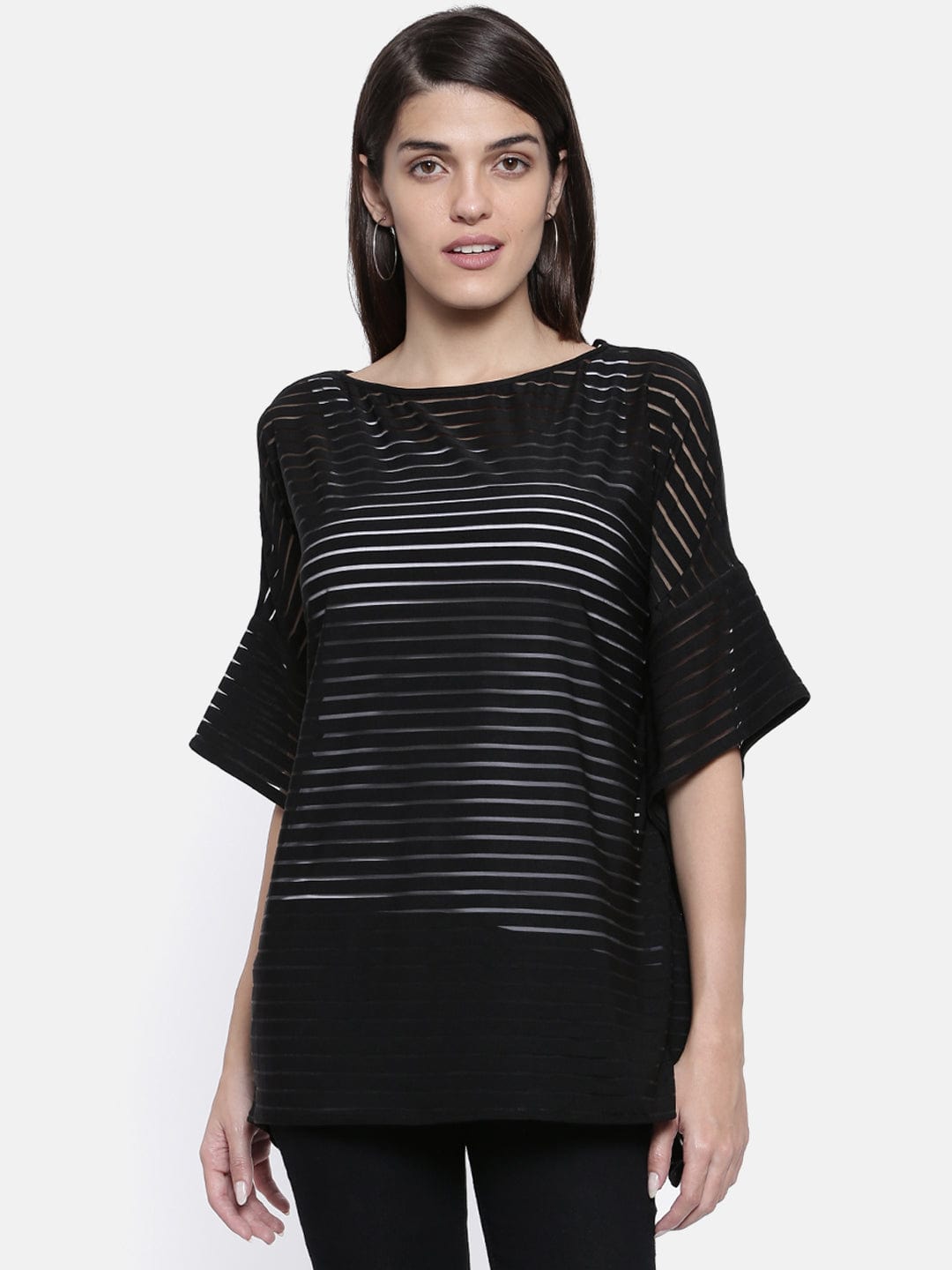 The Kaftan Company Tops Black Self Stripe Kaftan Top
