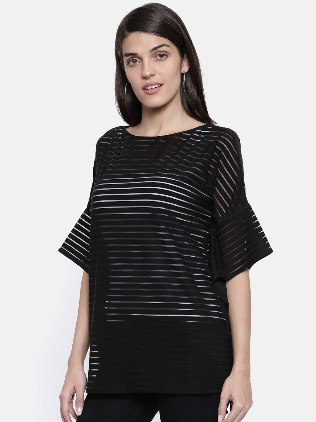 The Kaftan Company Tops Black Self Stripe Kaftan Top