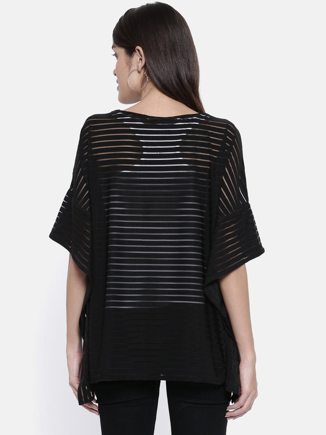 The Kaftan Company Tops Black Self Stripe Kaftan Top