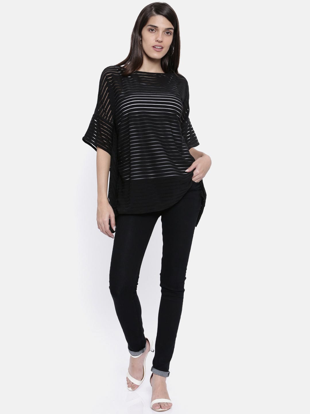 The Kaftan Company Tops Black Self Stripe Kaftan Top