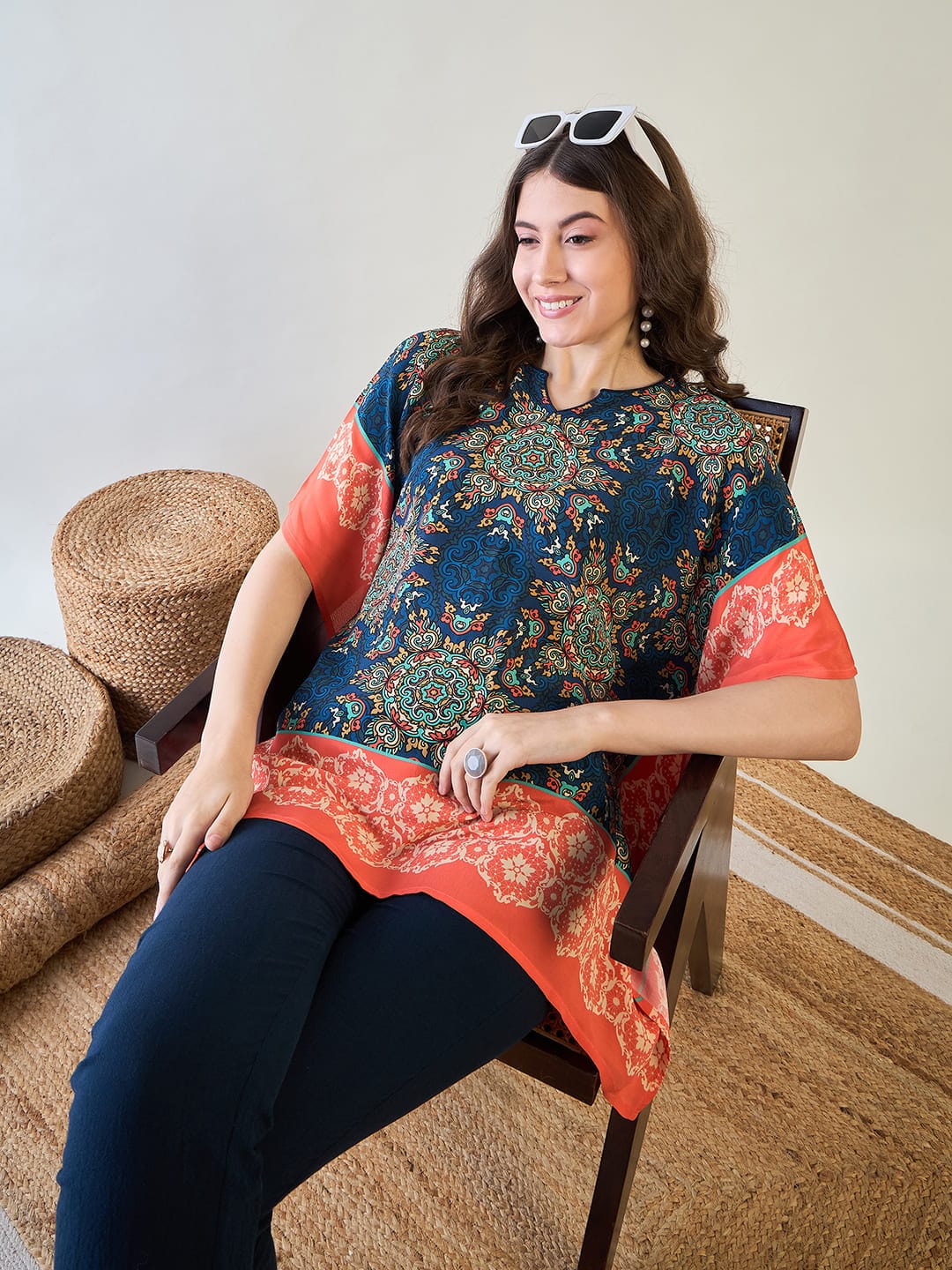 The Kaftan Company Tops Blue Circles Kaftan Top