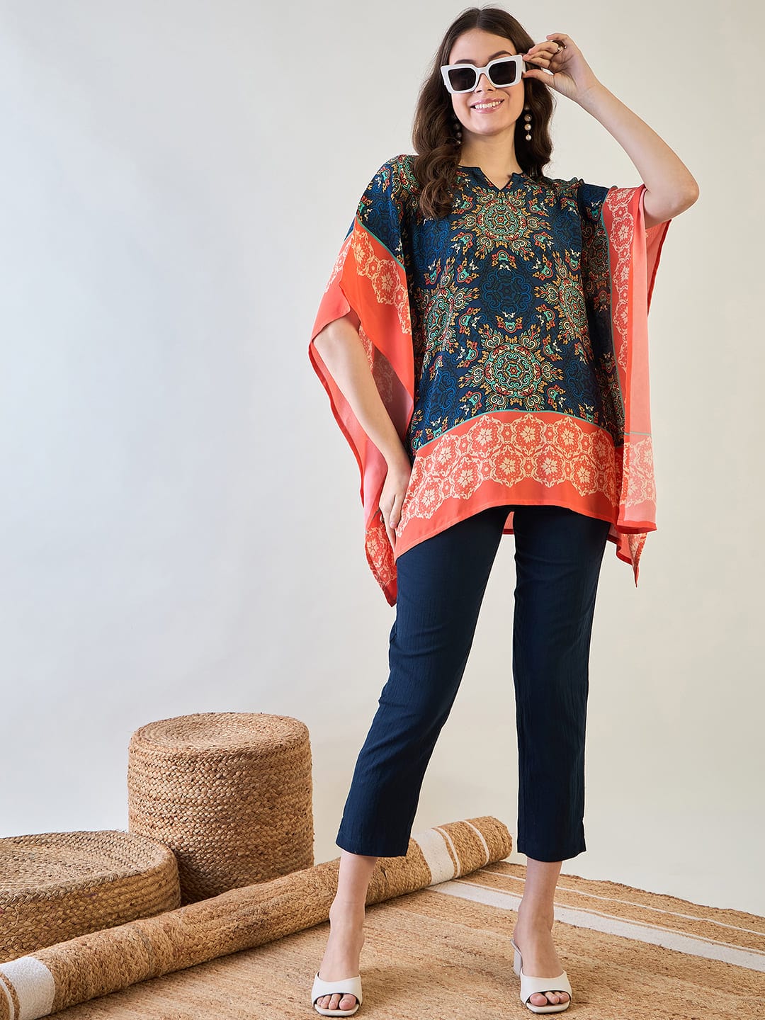 The Kaftan Company Tops Blue Circles Kaftan Top
