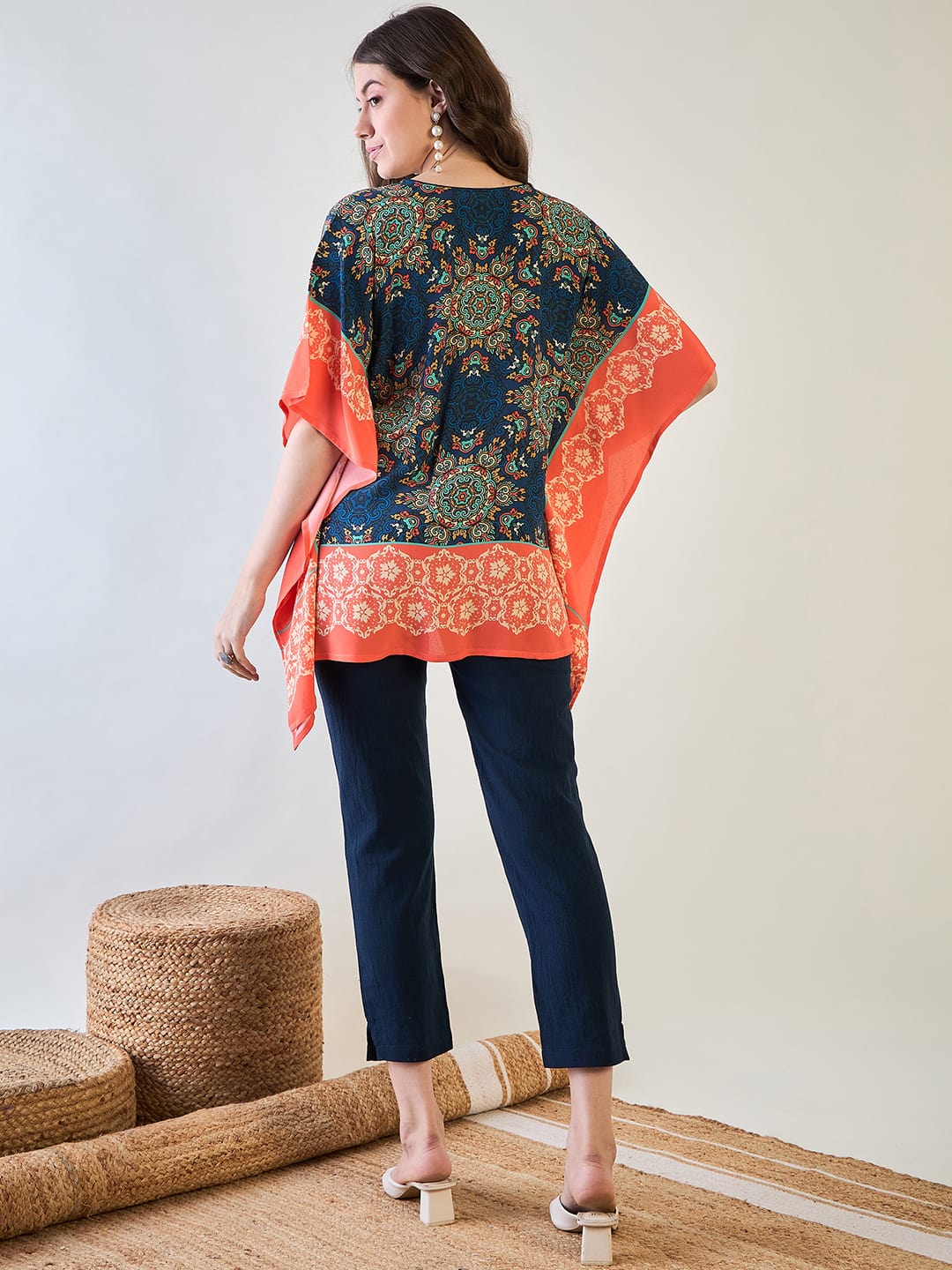 The Kaftan Company Tops Blue Circles Kaftan Top