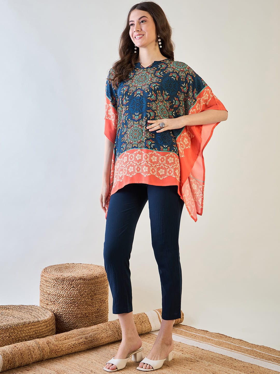 The Kaftan Company Tops Blue Circles Kaftan Top