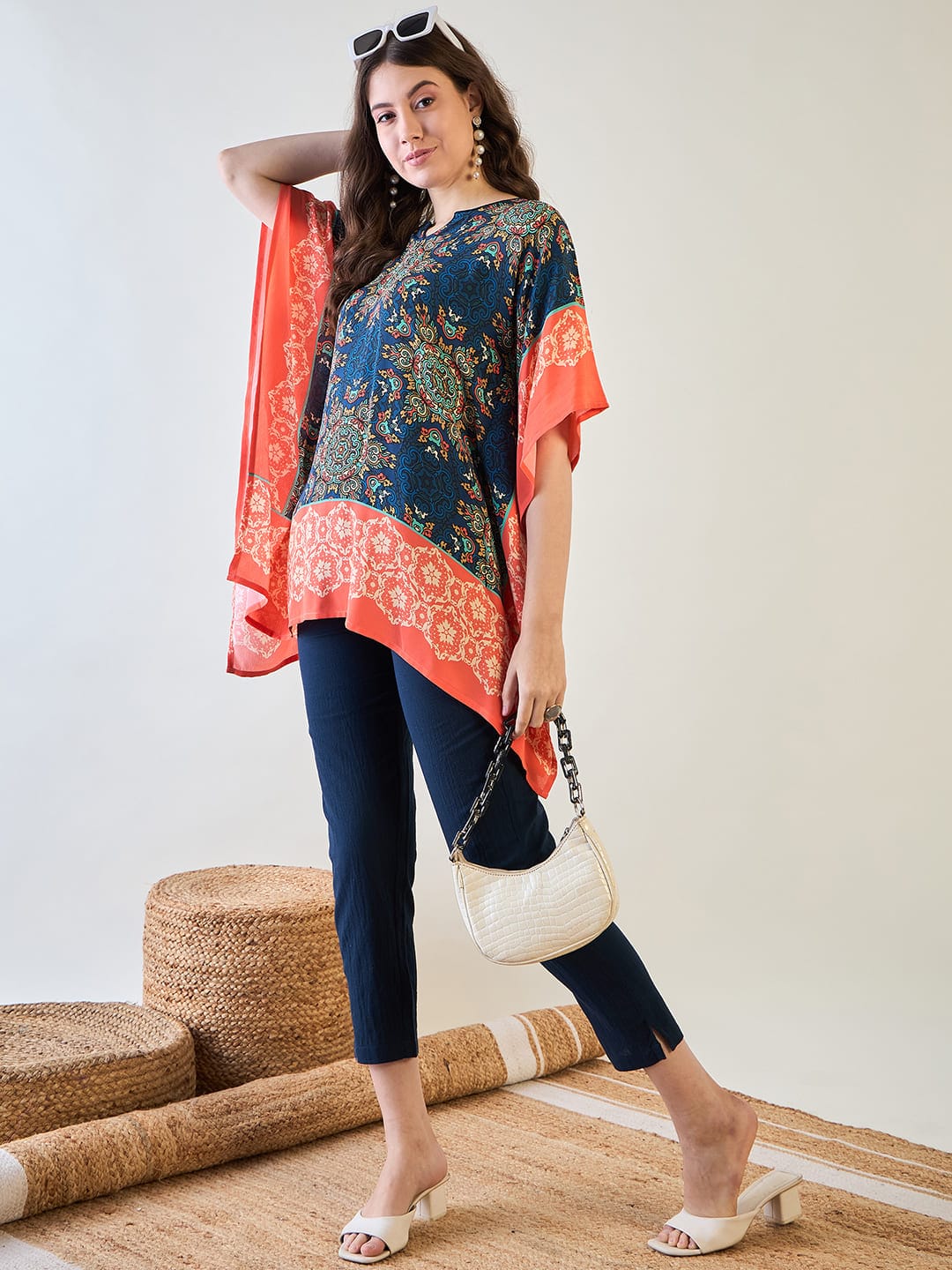 The Kaftan Company Tops Blue Circles Kaftan Top