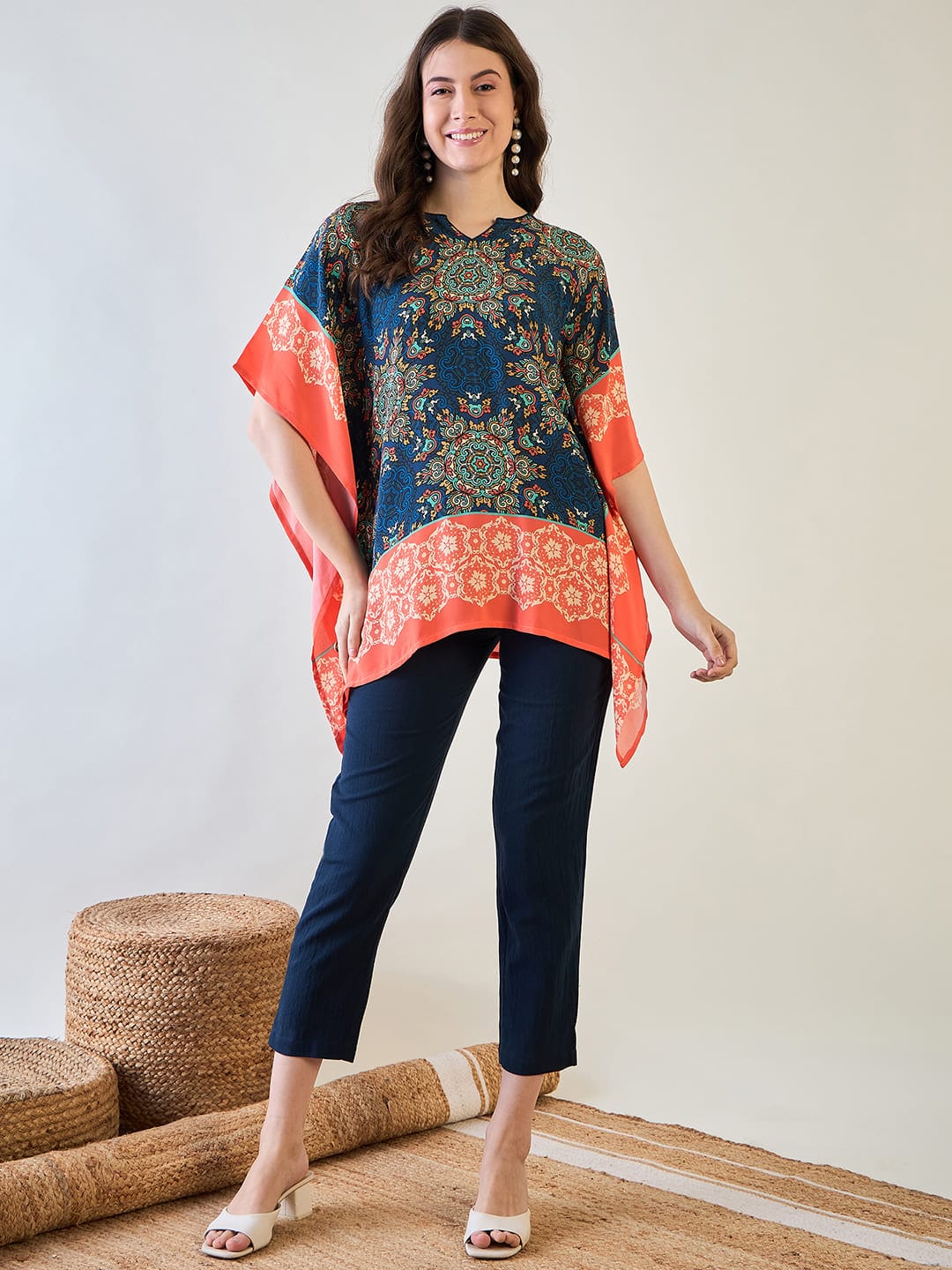 The Kaftan Company Tops Blue Circles Kaftan Top