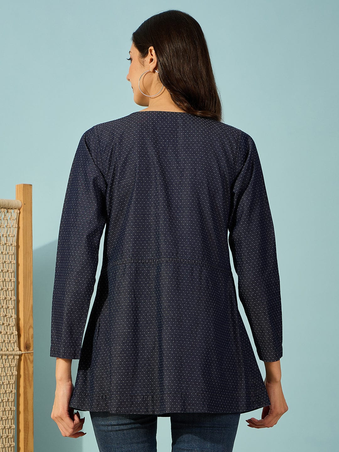 The Kaftan Company Tops Blue Denim Top with V-Neck and Front Buttons