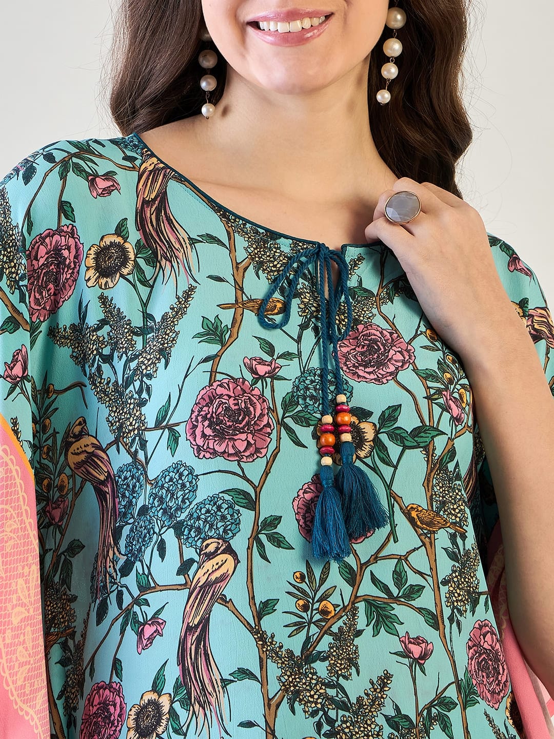 The Kaftan Company Tops Blue Flora Kaftan Top
