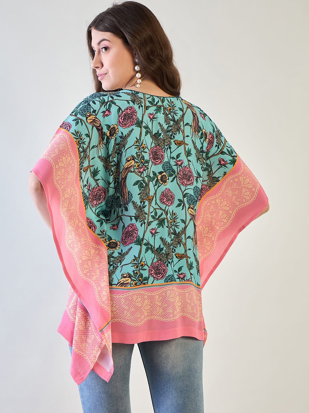 The Kaftan Company Tops Blue Flora Kaftan Top