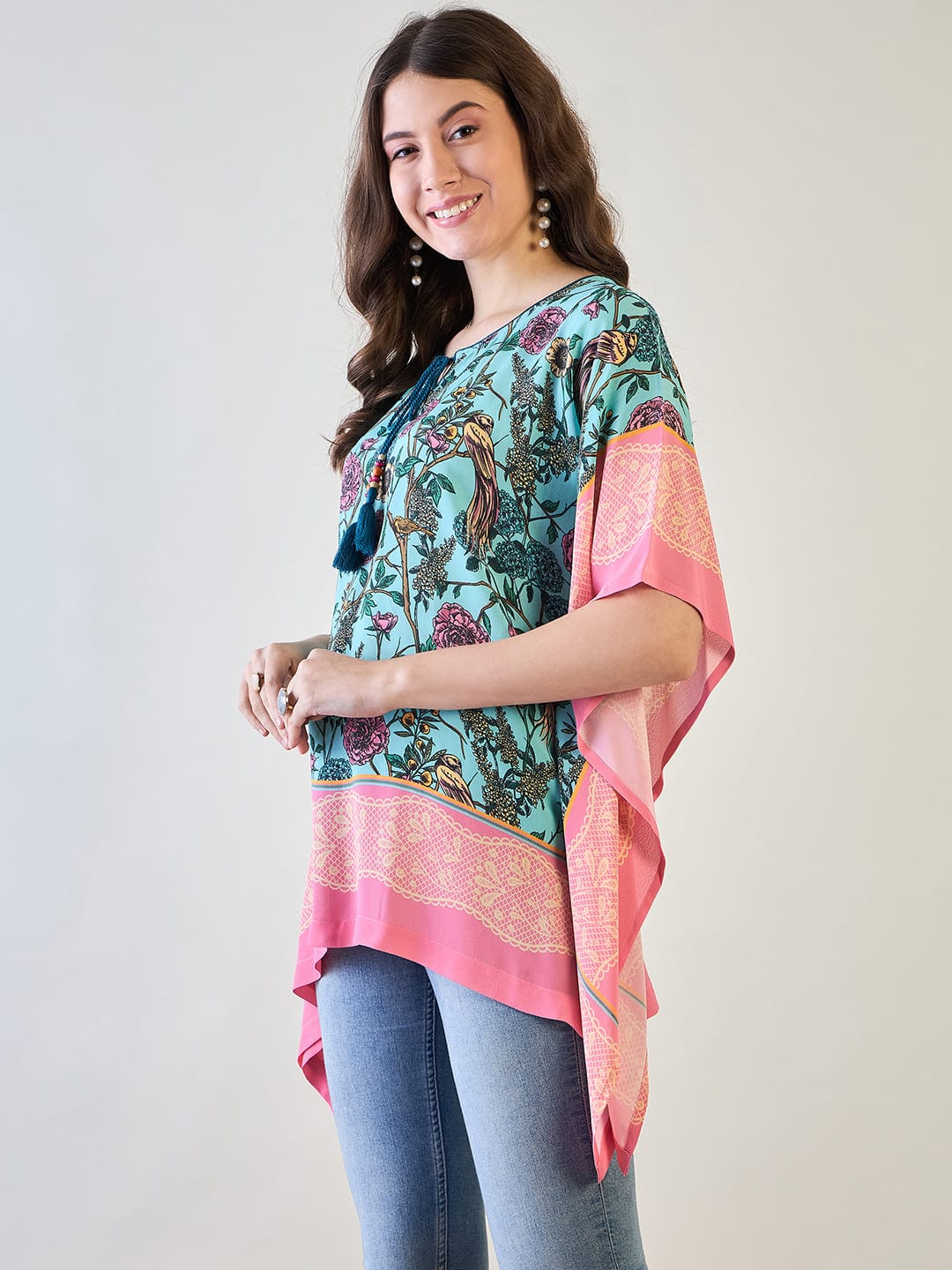 The Kaftan Company Tops Blue Flora Kaftan Top