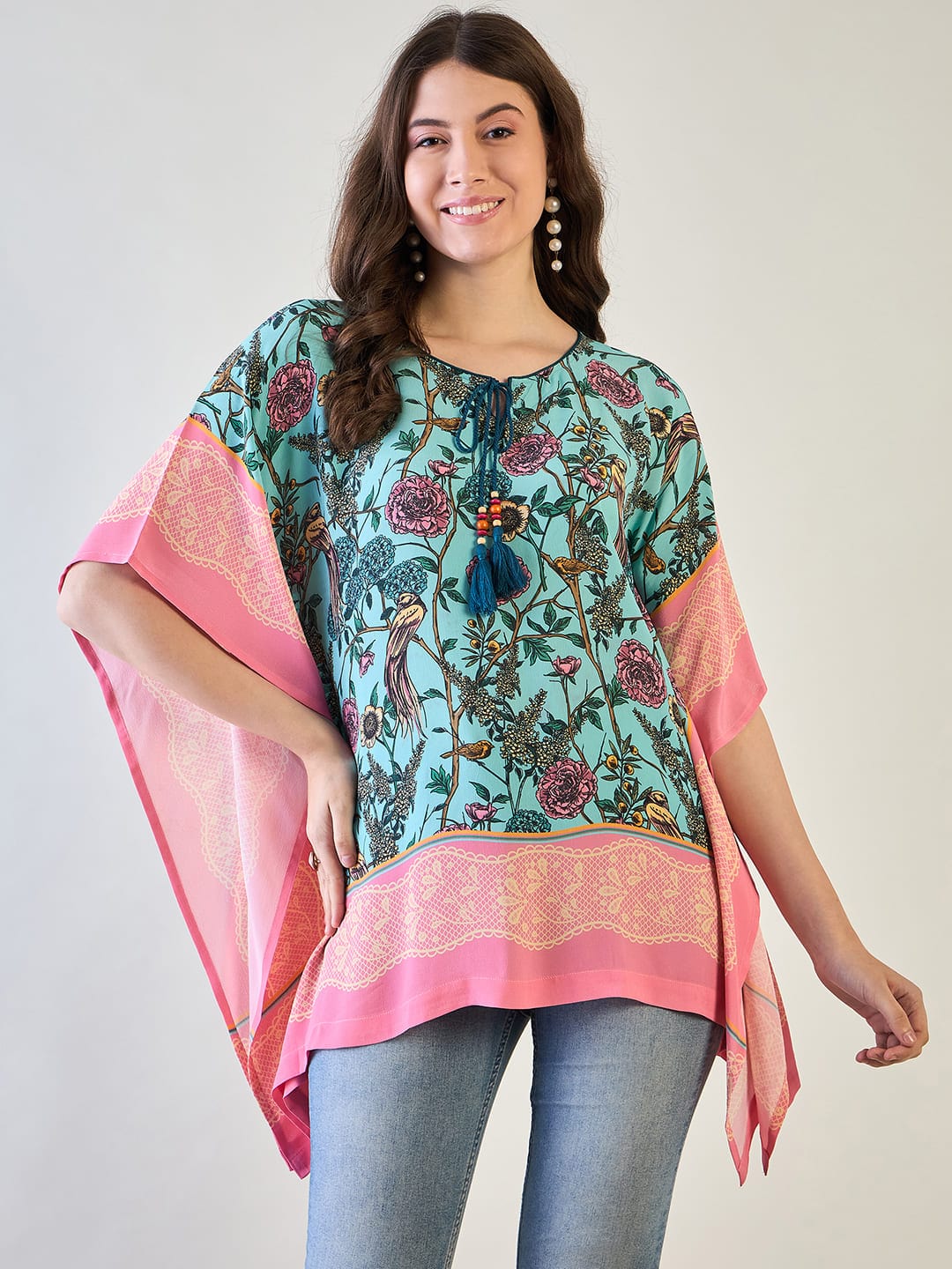 The Kaftan Company Tops Blue Flora Kaftan Top