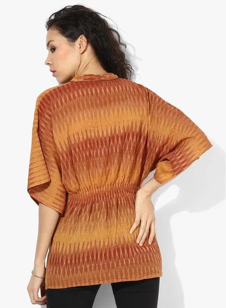 The Kaftan Company Tops Brown Ikat Kaftan Top with Back Elastic - (Clearance - Final Sale)