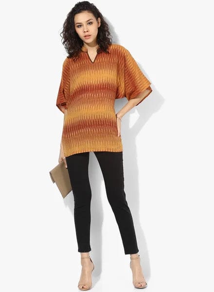 The Kaftan Company Tops Brown Ikat Kaftan Top with Back Elastic - (Clearance - Final Sale)